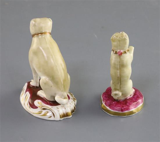 Two Rockingham porcelain figures of pugs, c.1830, H. 6.7cm and 6.4cm